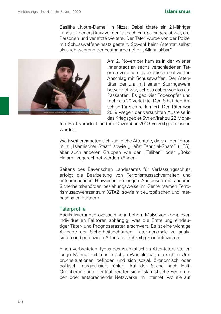 Seite 66 des Verfassungsschutzbericht 2020 Bayern