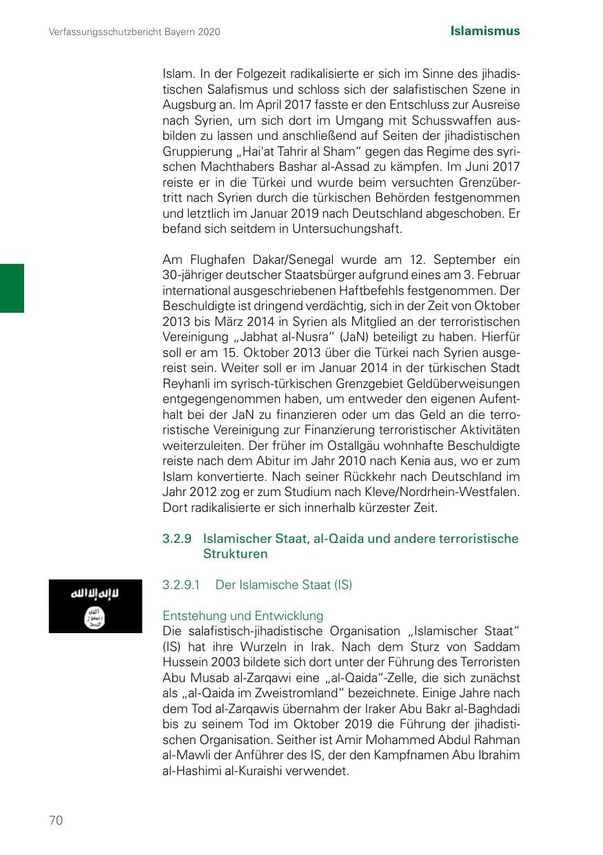 Seite 70 des Verfassungsschutzbericht 2020 Bayern