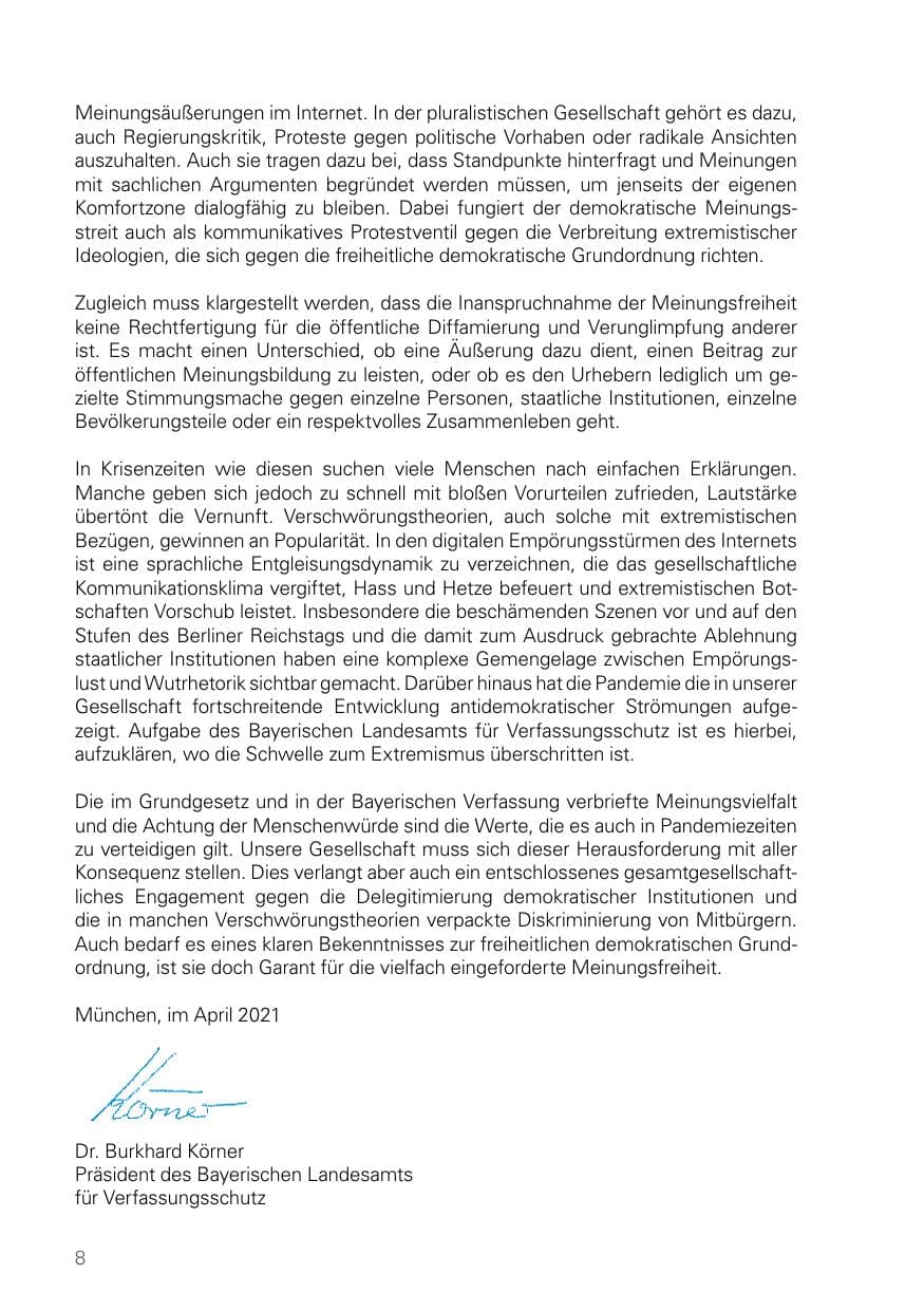 Seite 8 des Verfassungsschutzbericht 2020 Bayern
