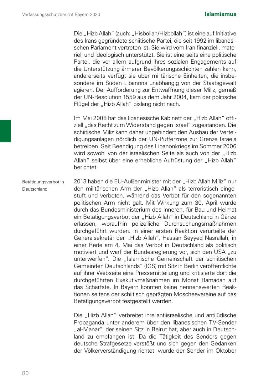 Seite 80 des Verfassungsschutzbericht 2020 Bayern