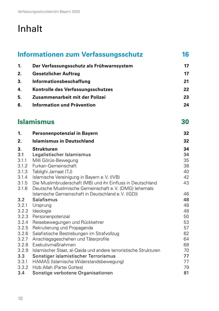 Seite 10 des Verfassungsschutzbericht 2020 Bayern
