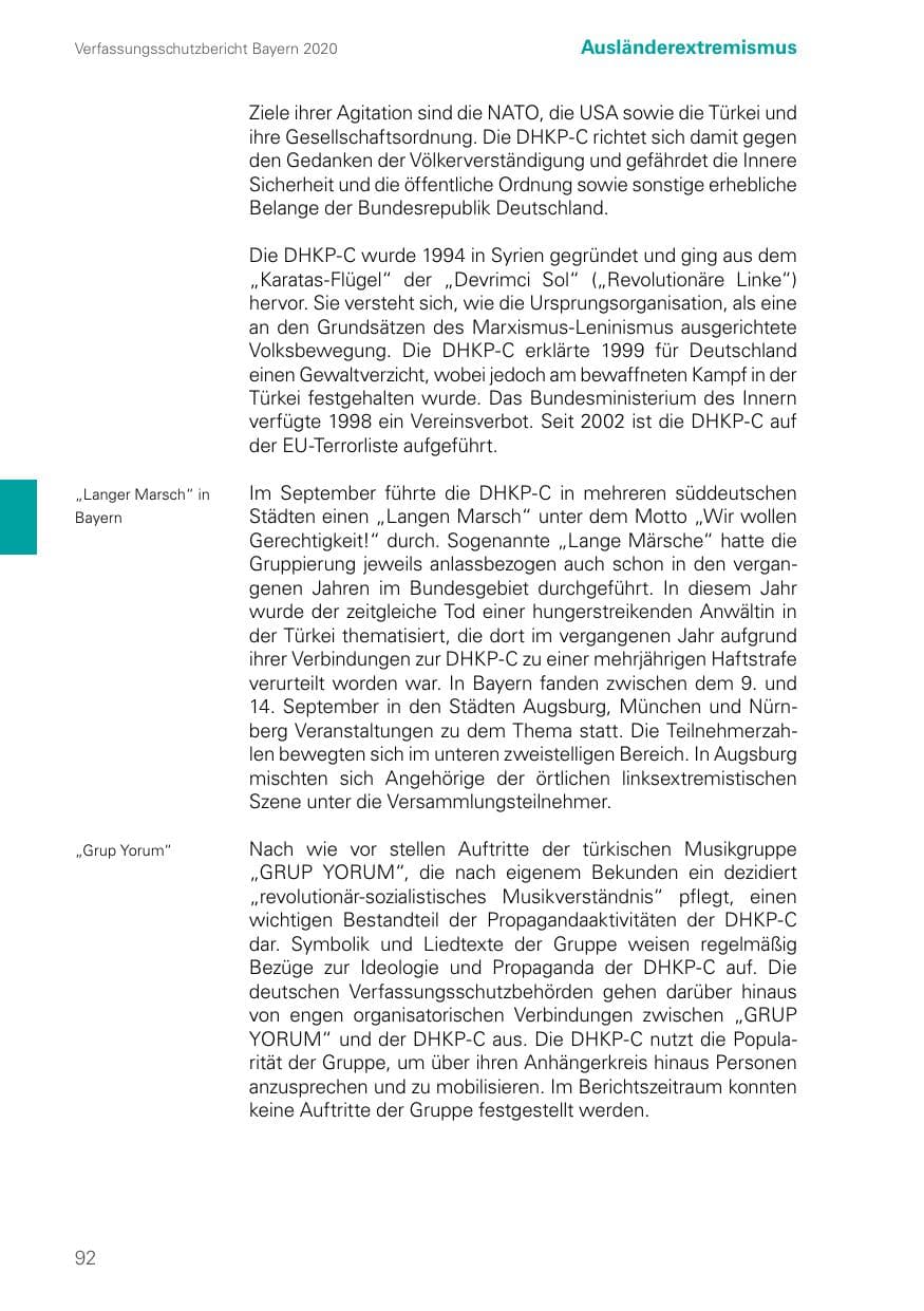 Seite 92 des Verfassungsschutzbericht 2020 Bayern