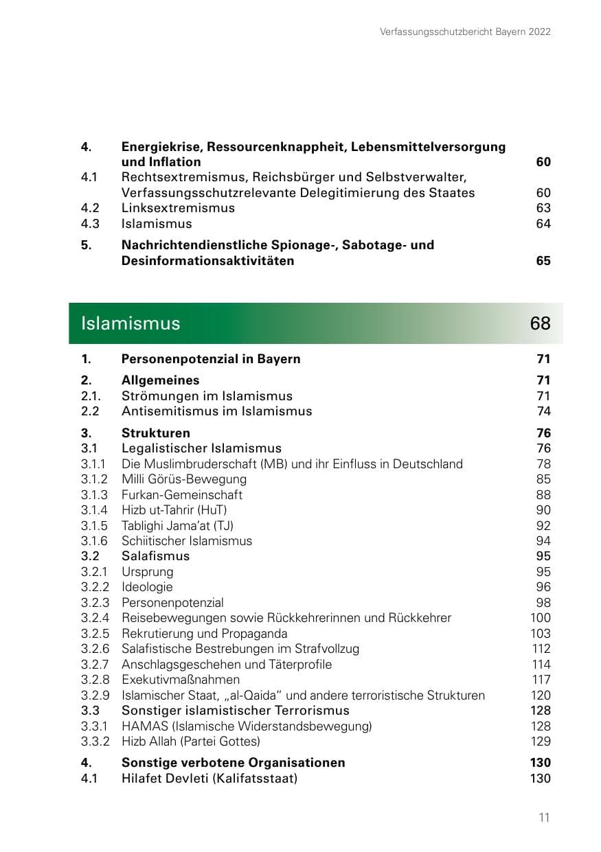 Seite 11 des Verfassungsschutzbericht 2022 Bayern