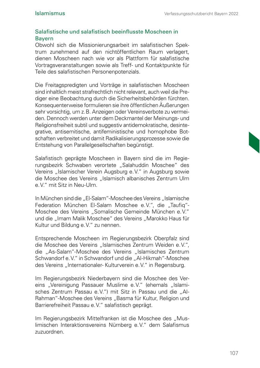 Seite 107 des Verfassungsschutzbericht 2022 Bayern