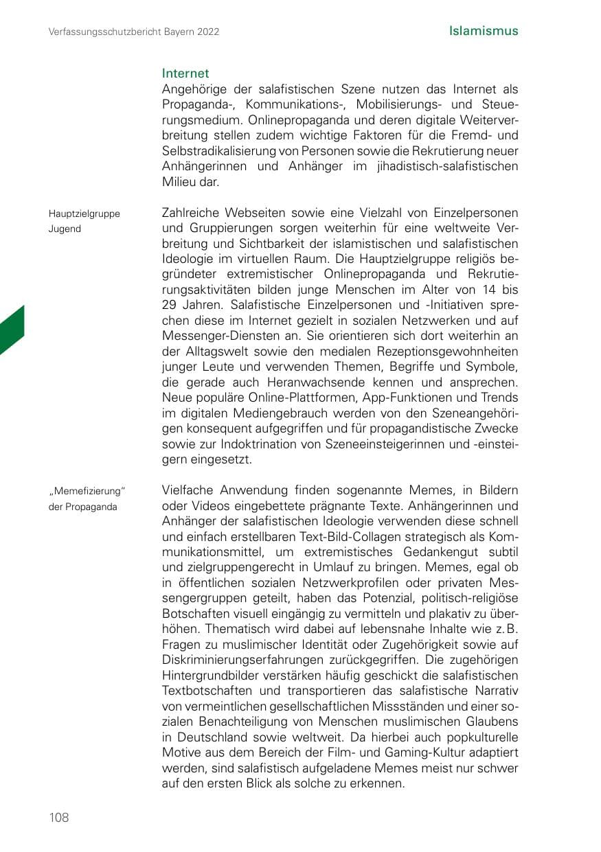 Seite 108 des Verfassungsschutzbericht 2022 Bayern