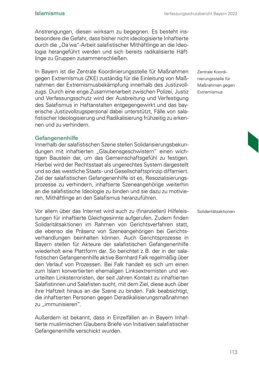 Seite 113 des Verfassungsschutzbericht 2022 Bayern