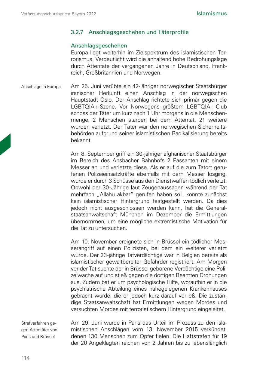 Seite 114 des Verfassungsschutzbericht 2022 Bayern