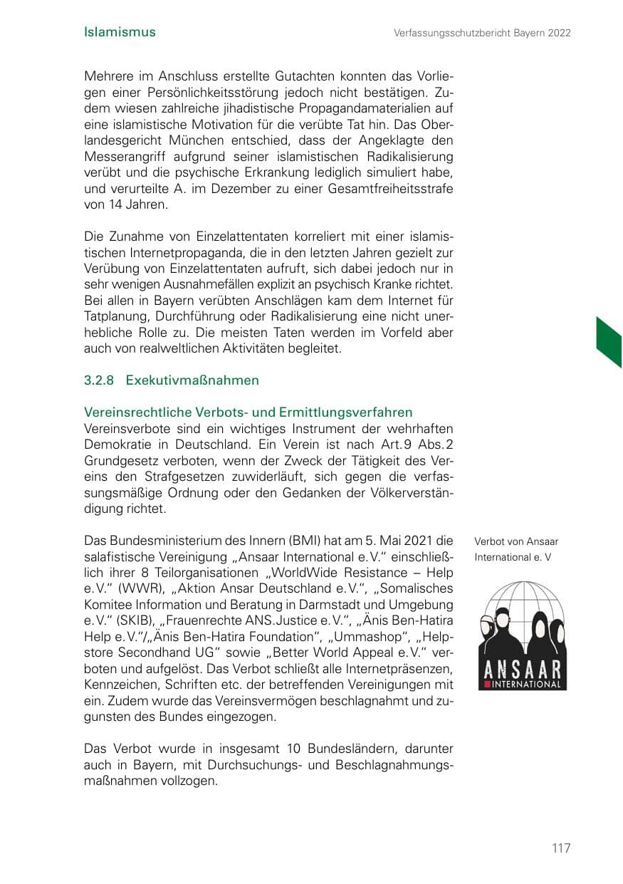 Seite 117 des Verfassungsschutzbericht 2022 Bayern