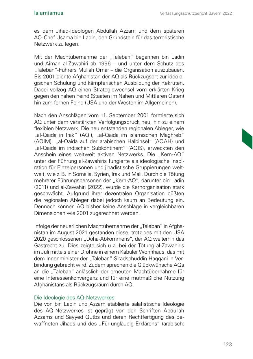 Seite 123 des Verfassungsschutzbericht 2022 Bayern