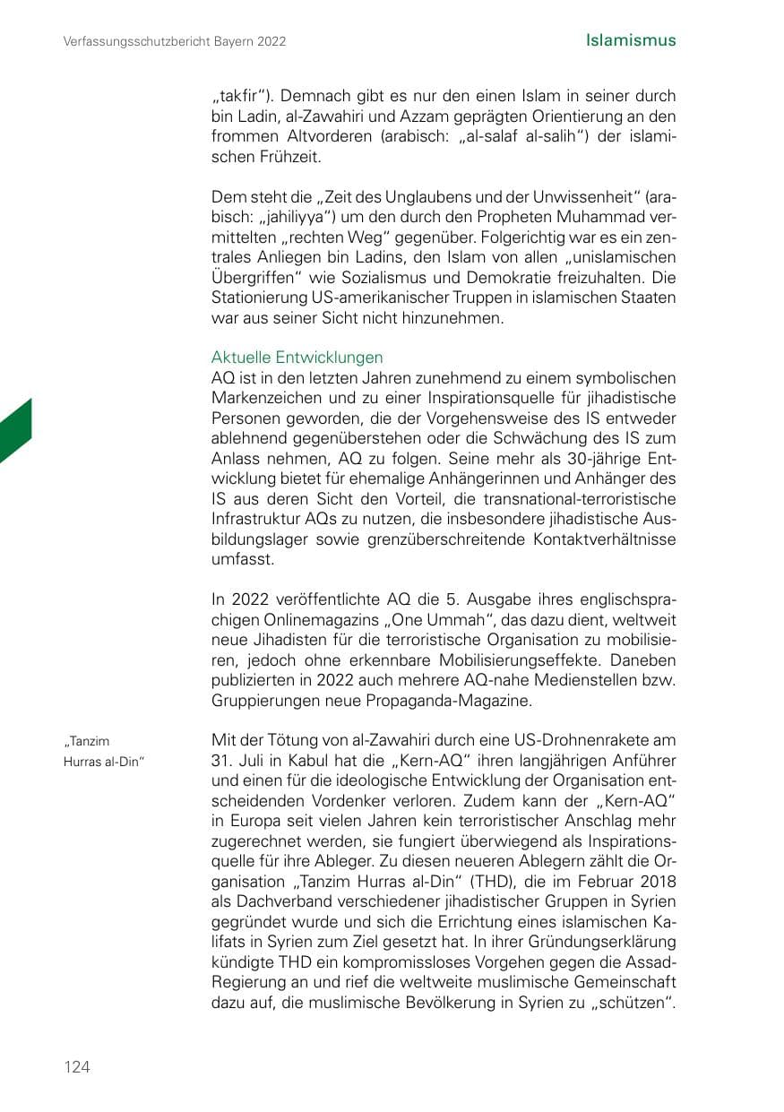 Seite 124 des Verfassungsschutzbericht 2022 Bayern