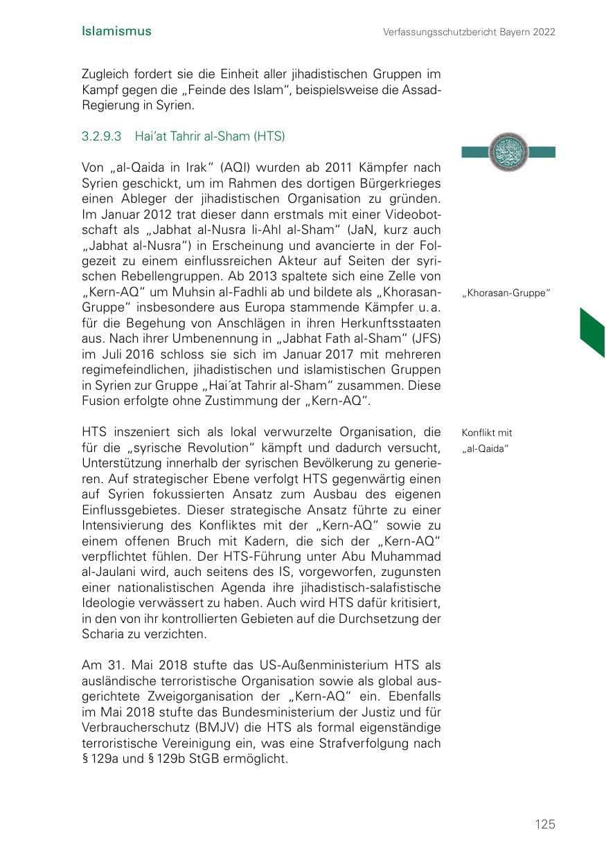 Seite 125 des Verfassungsschutzbericht 2022 Bayern