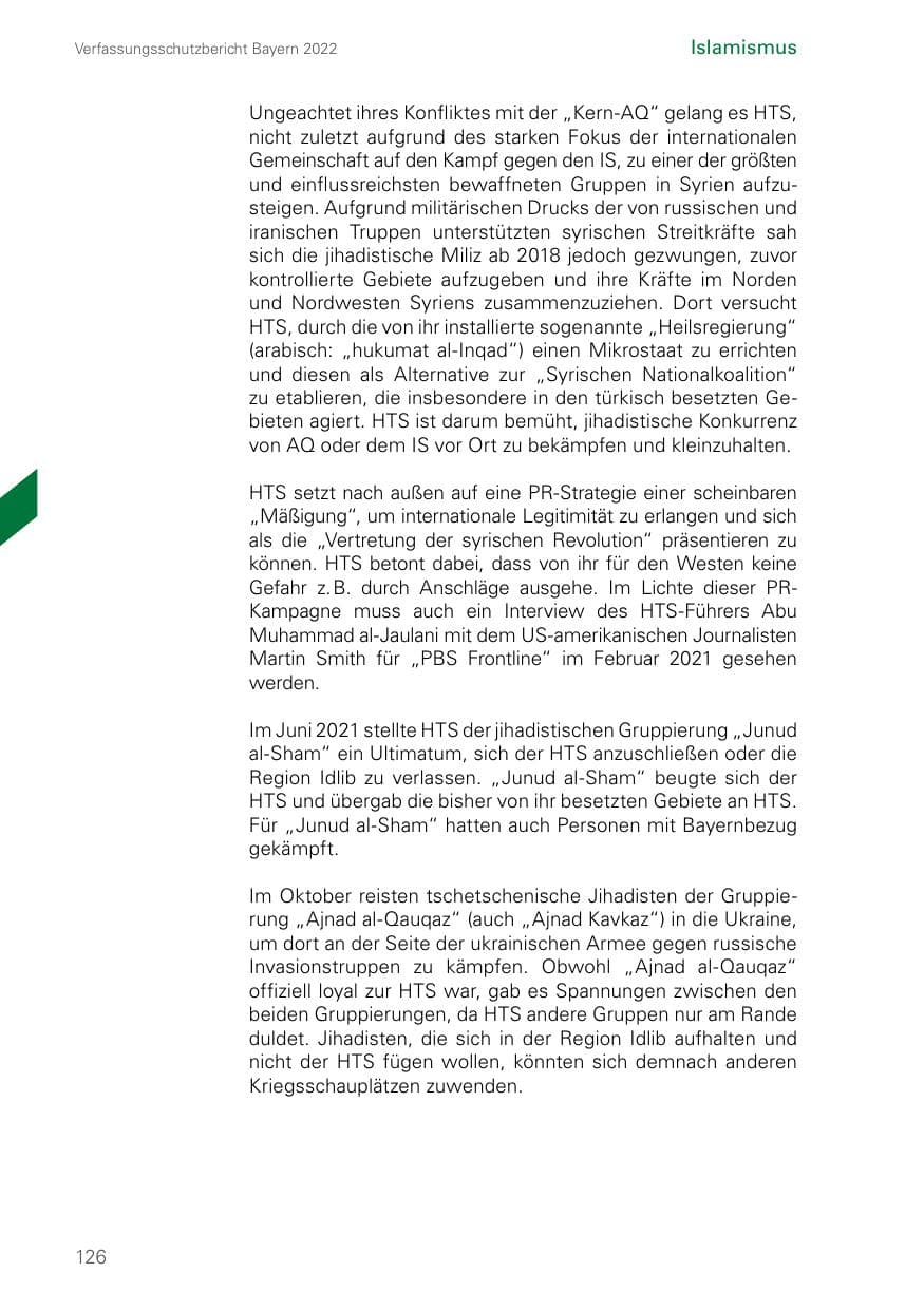 Seite 126 des Verfassungsschutzbericht 2022 Bayern