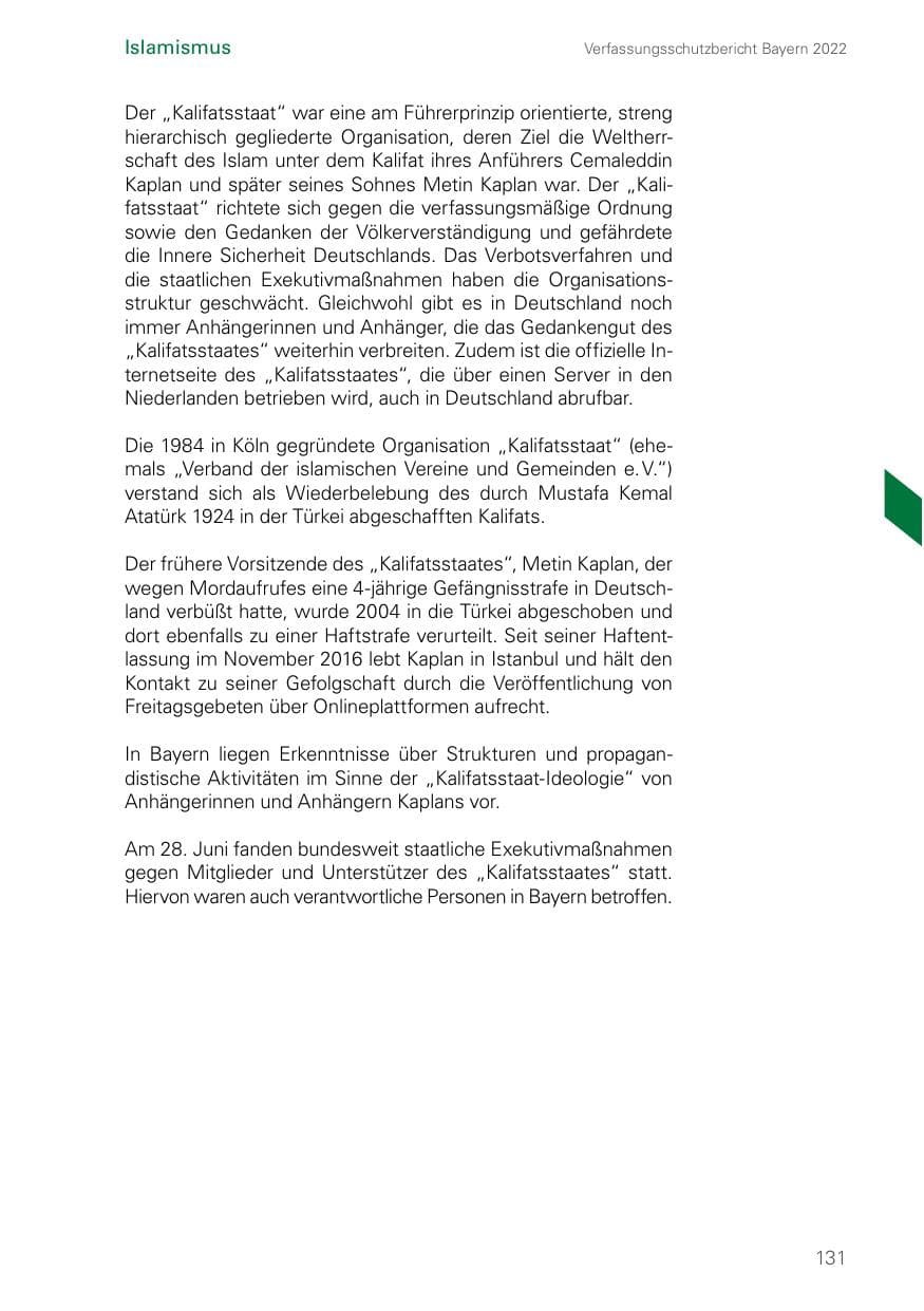 Seite 131 des Verfassungsschutzbericht 2022 Bayern