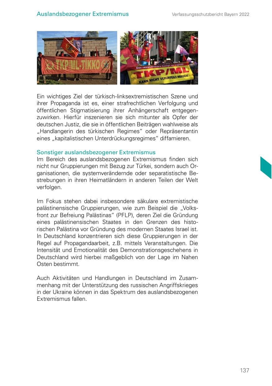 Seite 137 des Verfassungsschutzbericht 2022 Bayern