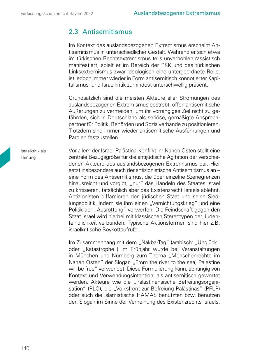Seite 140 des Verfassungsschutzbericht 2022 Bayern
