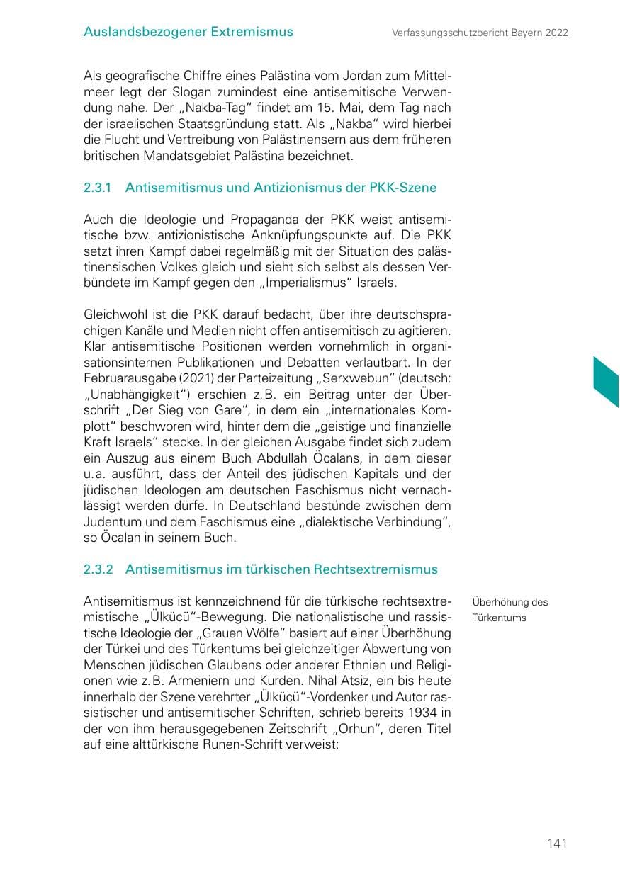 Seite 141 des Verfassungsschutzbericht 2022 Bayern