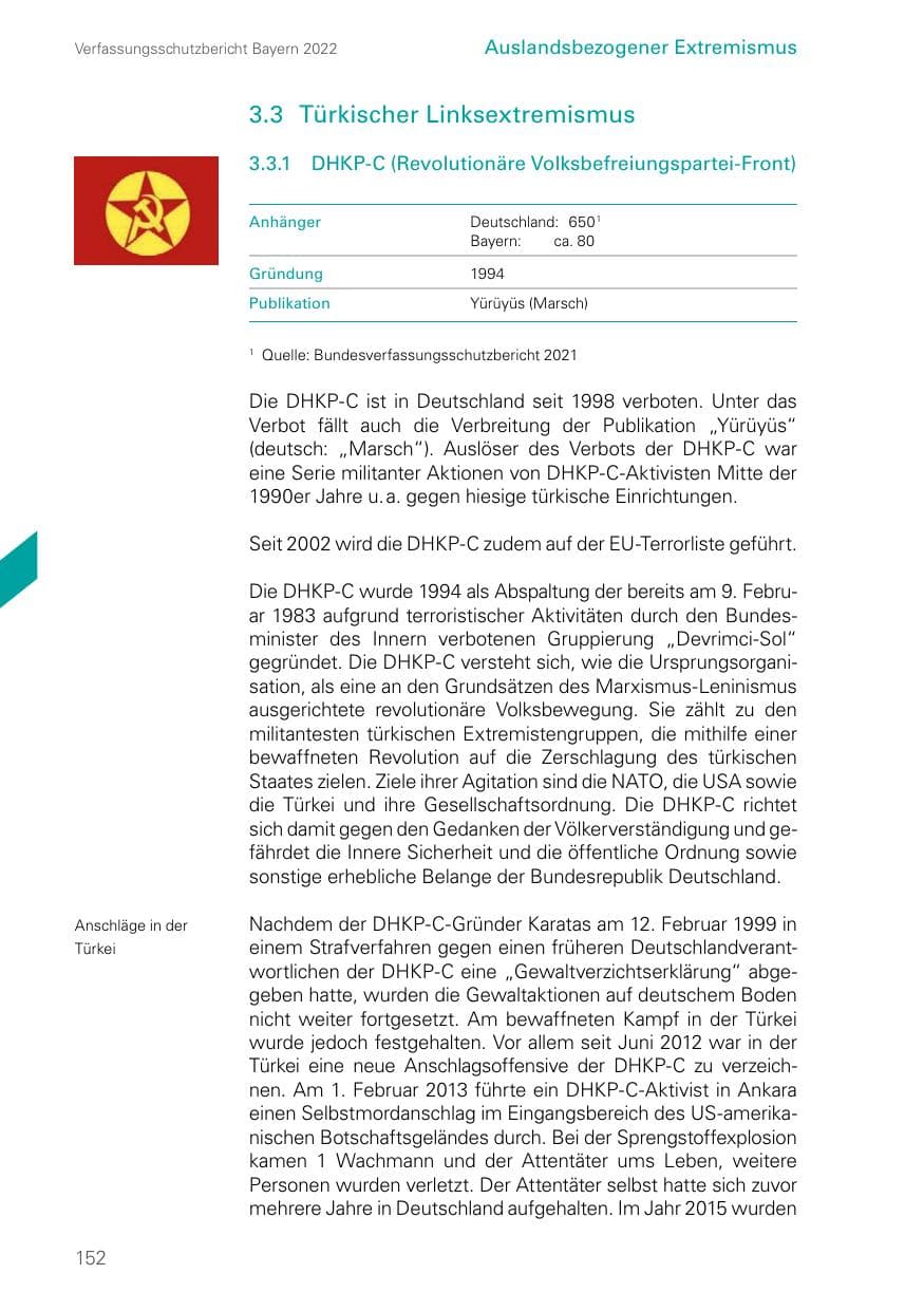 Seite 152 des Verfassungsschutzbericht 2022 Bayern