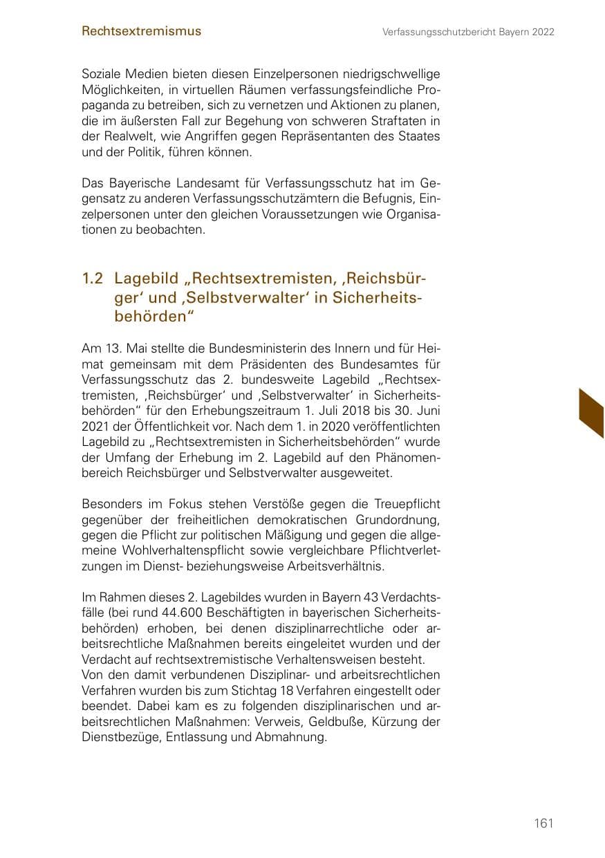 Seite 161 des Verfassungsschutzbericht 2022 Bayern