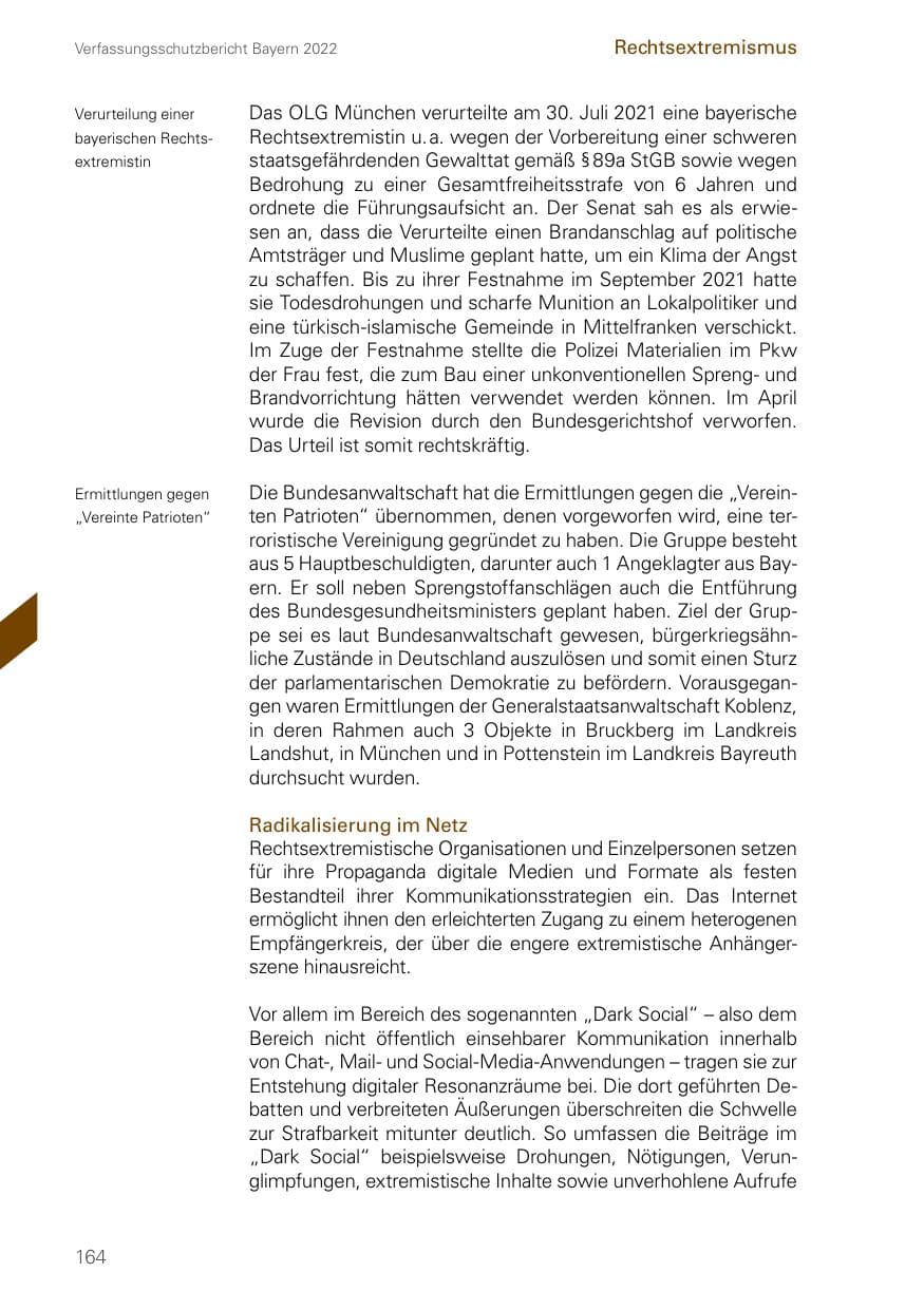 Seite 164 des Verfassungsschutzbericht 2022 Bayern