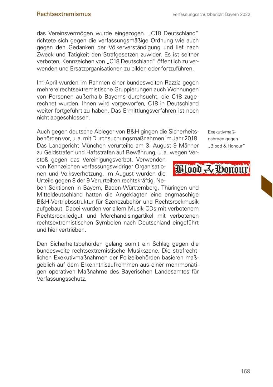 Seite 169 des Verfassungsschutzbericht 2022 Bayern