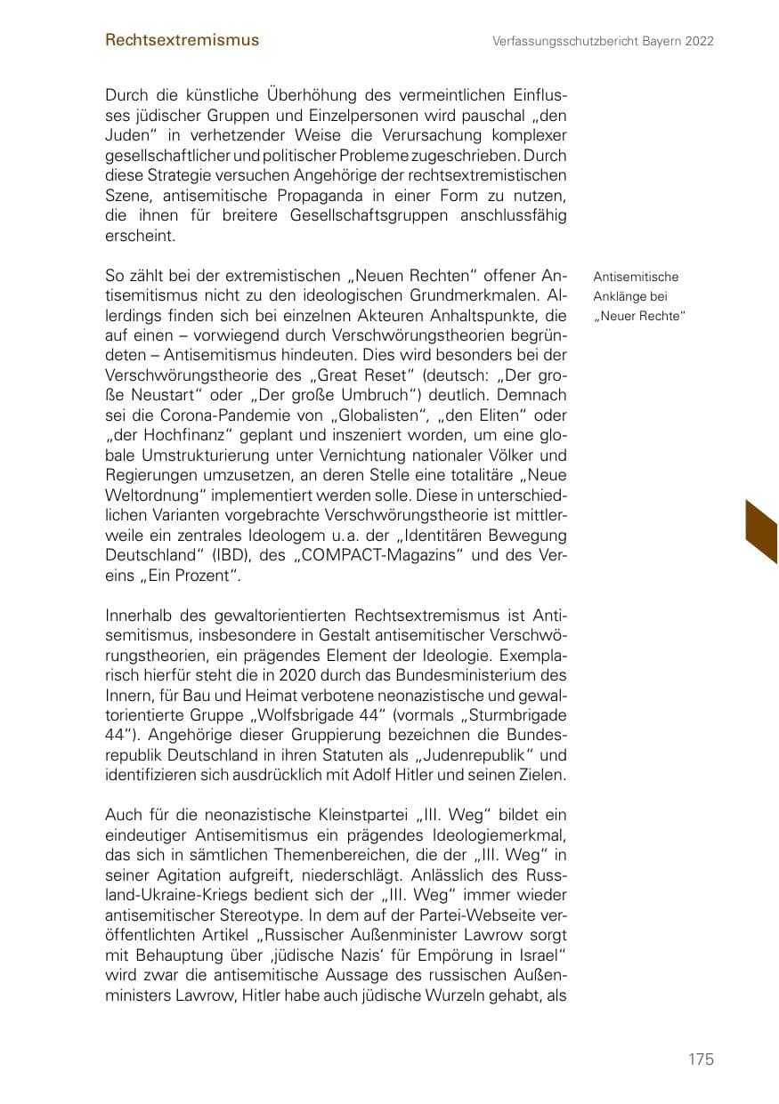 Seite 175 des Verfassungsschutzbericht 2022 Bayern