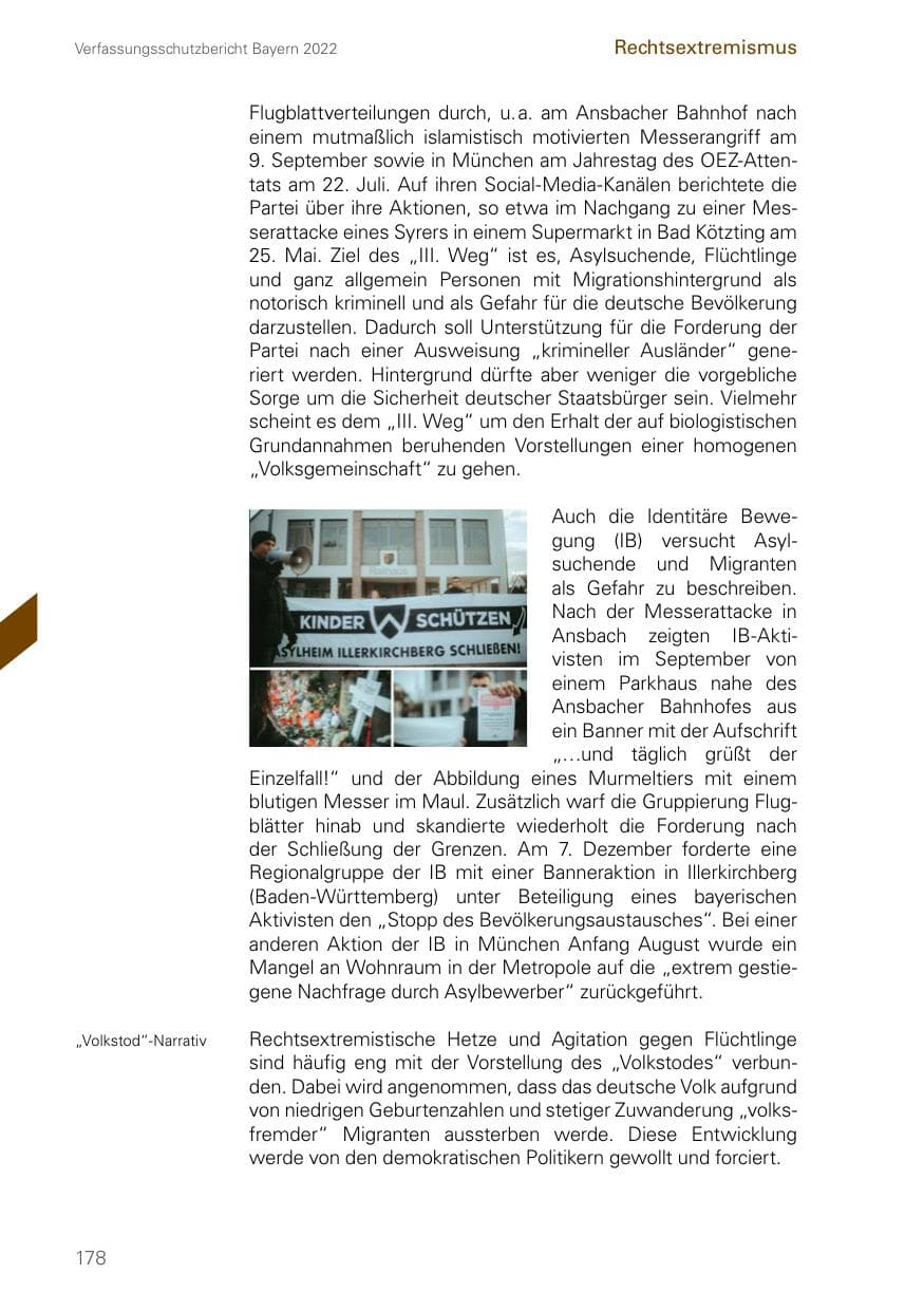 Seite 178 des Verfassungsschutzbericht 2022 Bayern