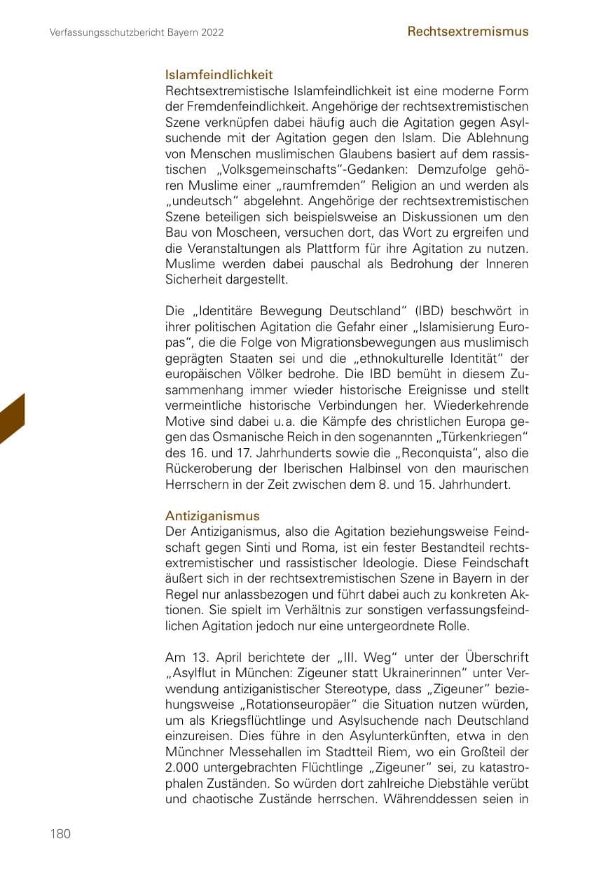 Seite 180 des Verfassungsschutzbericht 2022 Bayern