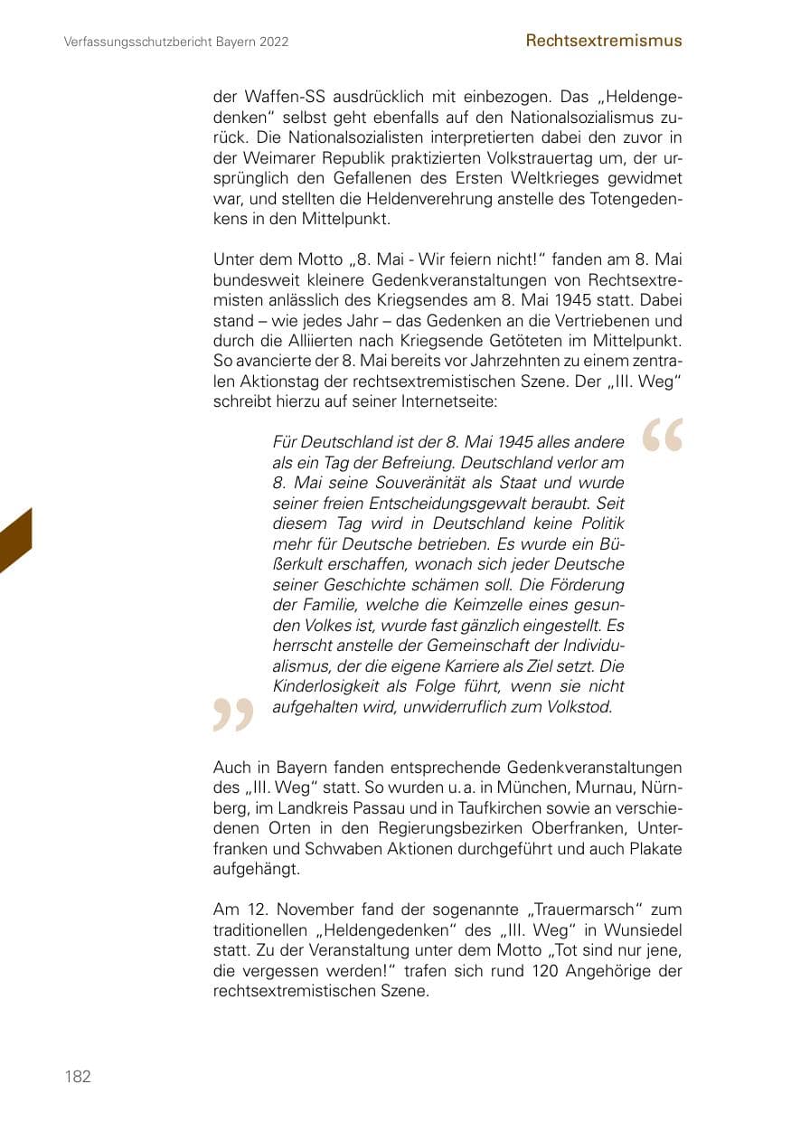 Seite 182 des Verfassungsschutzbericht 2022 Bayern