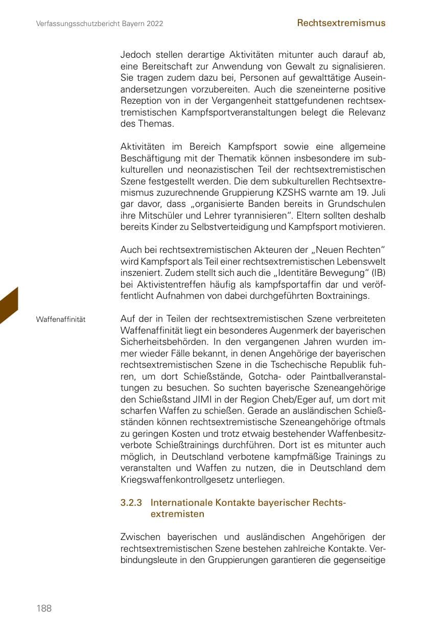 Seite 188 des Verfassungsschutzbericht 2022 Bayern