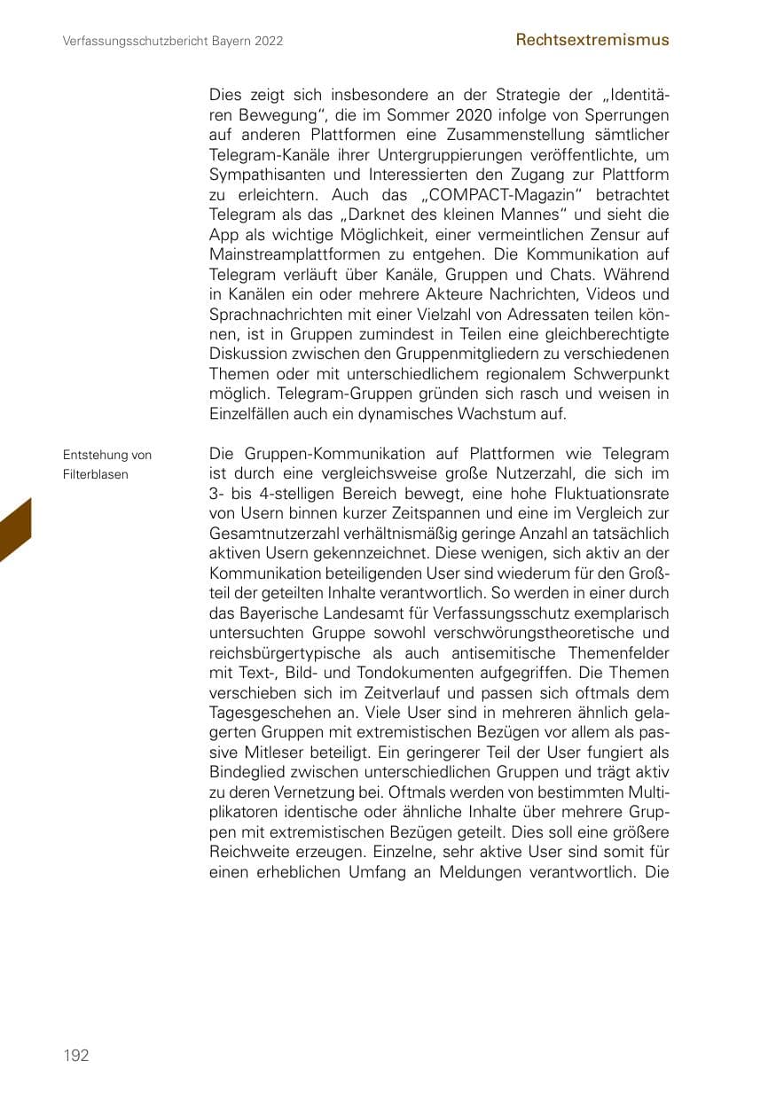 Seite 192 des Verfassungsschutzbericht 2022 Bayern