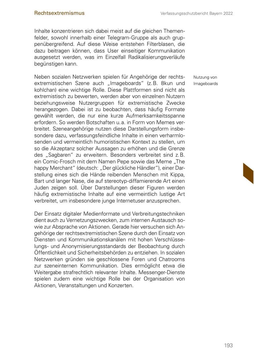 Seite 193 des Verfassungsschutzbericht 2022 Bayern