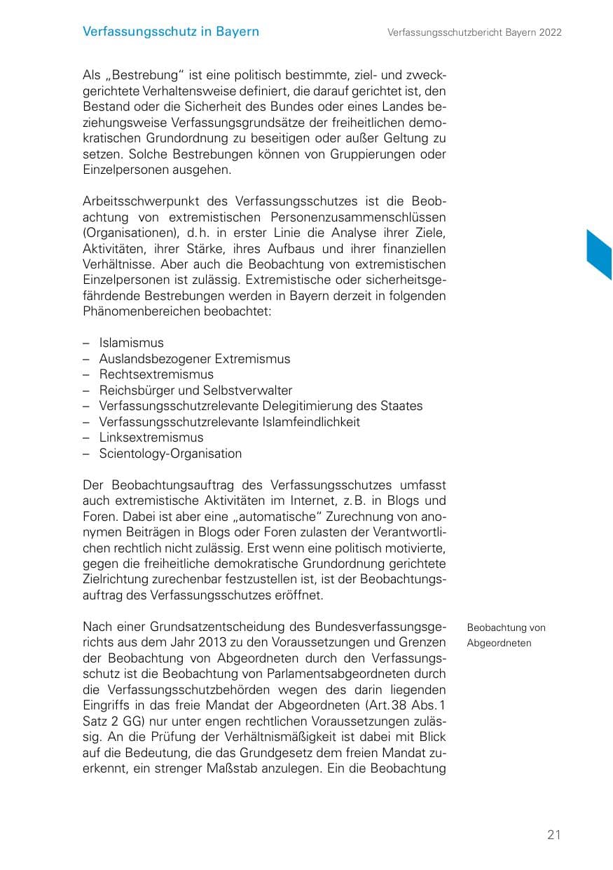 Seite 21 des Verfassungsschutzbericht 2022 Bayern