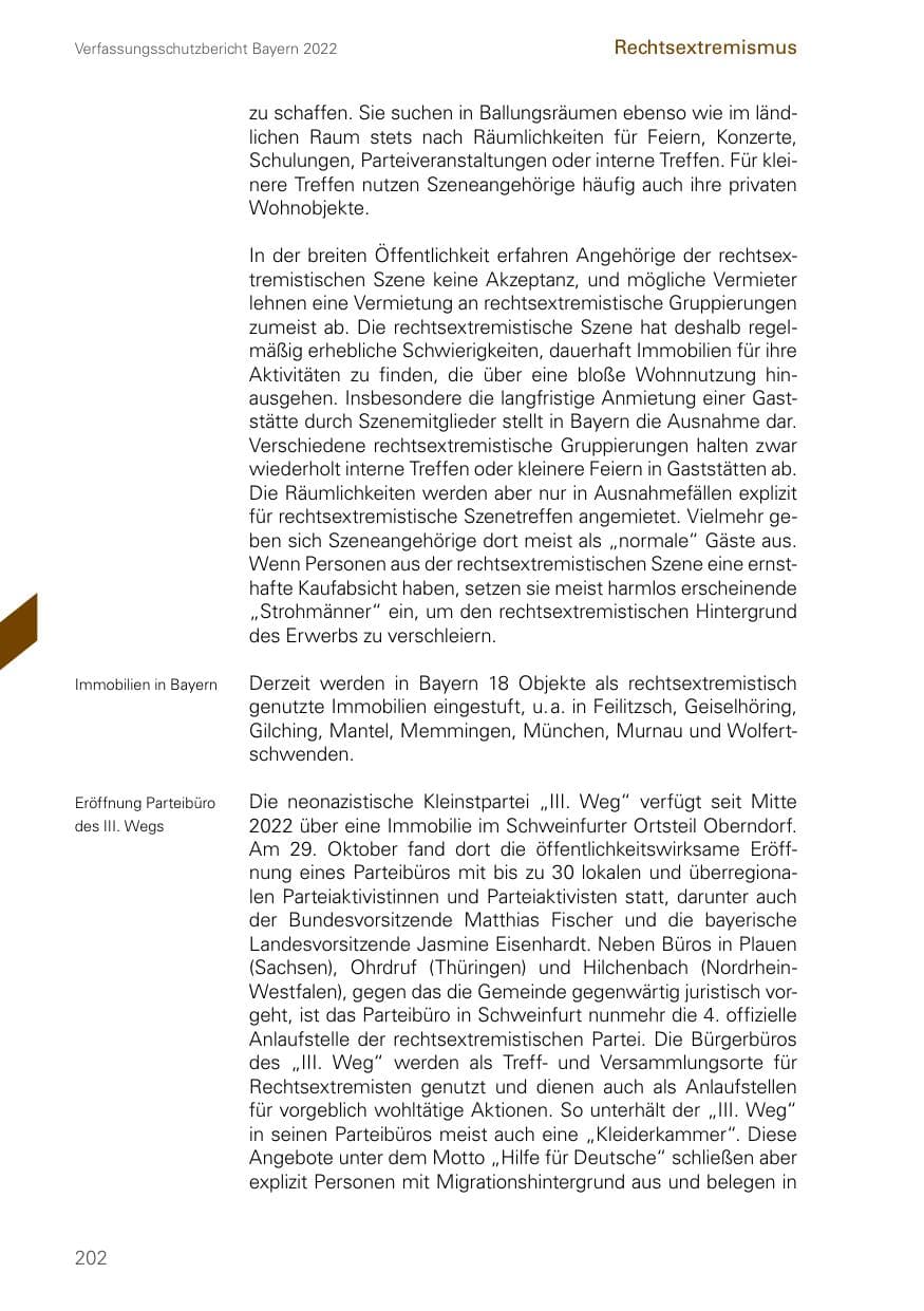 Seite 202 des Verfassungsschutzbericht 2022 Bayern