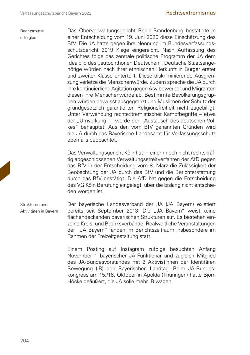 Seite 204 des Verfassungsschutzbericht 2022 Bayern