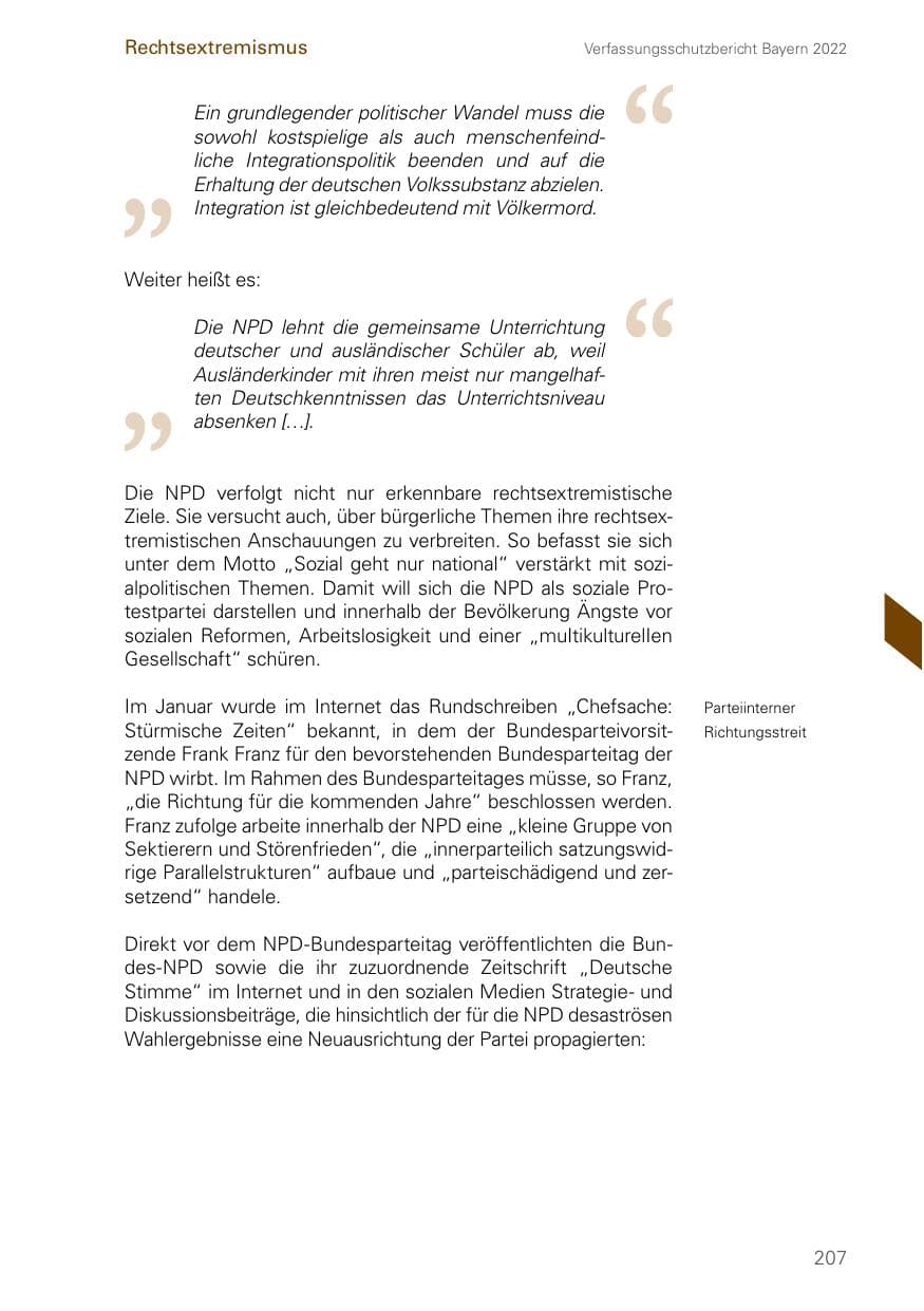 Seite 207 des Verfassungsschutzbericht 2022 Bayern