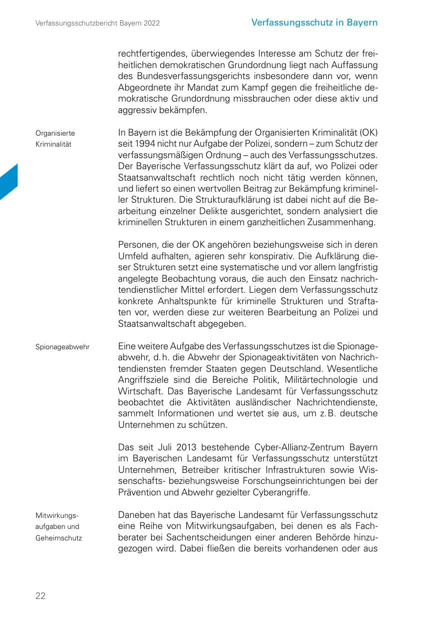 Seite 22 des Verfassungsschutzbericht 2022 Bayern