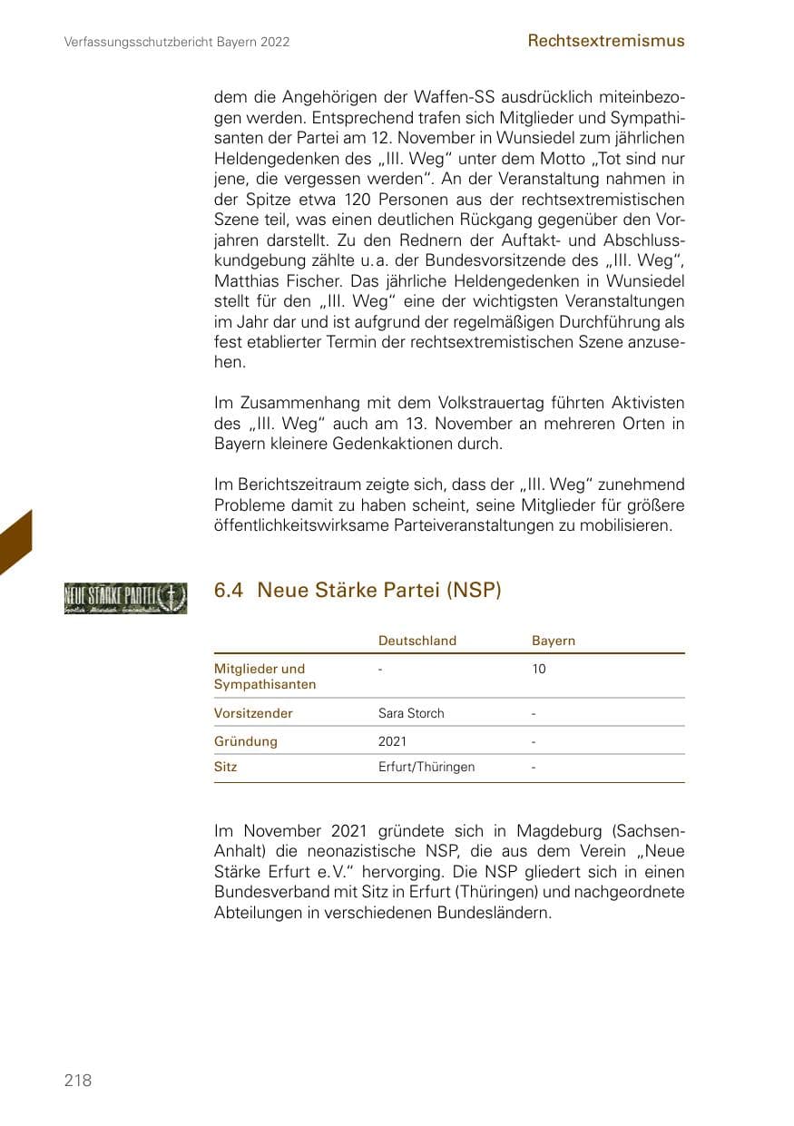 Seite 218 des Verfassungsschutzbericht 2022 Bayern