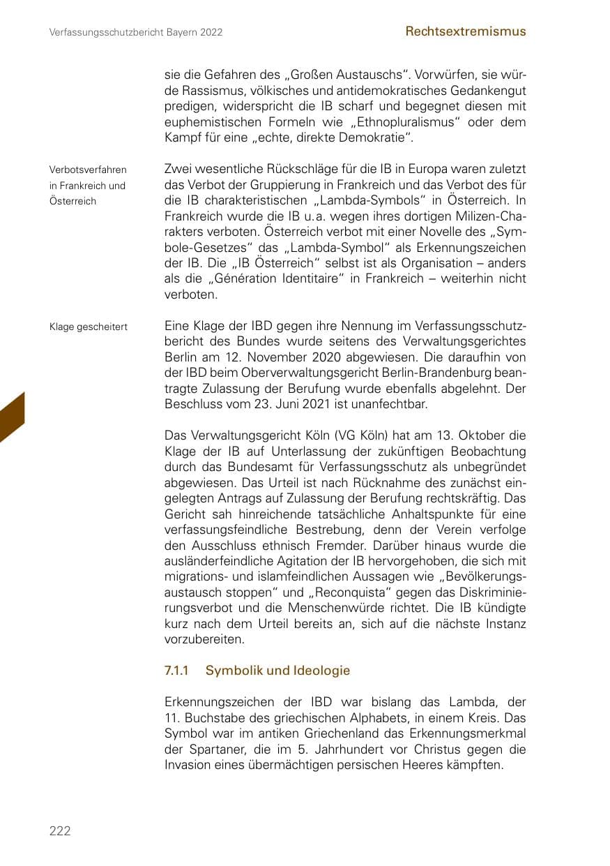 Seite 222 des Verfassungsschutzbericht 2022 Bayern