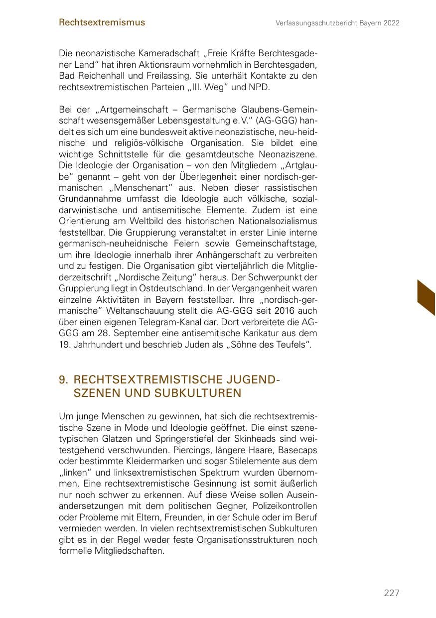 Seite 227 des Verfassungsschutzbericht 2022 Bayern