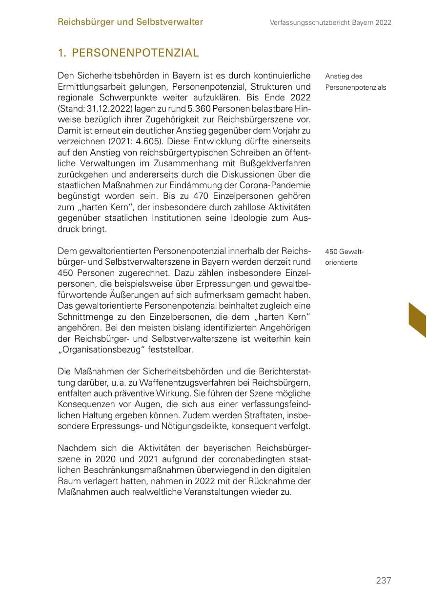 Seite 237 des Verfassungsschutzbericht 2022 Bayern