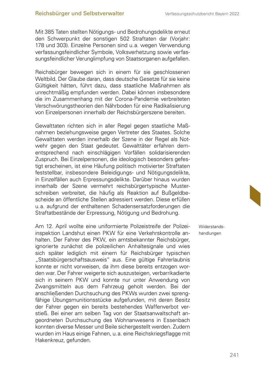 Seite 241 des Verfassungsschutzbericht 2022 Bayern