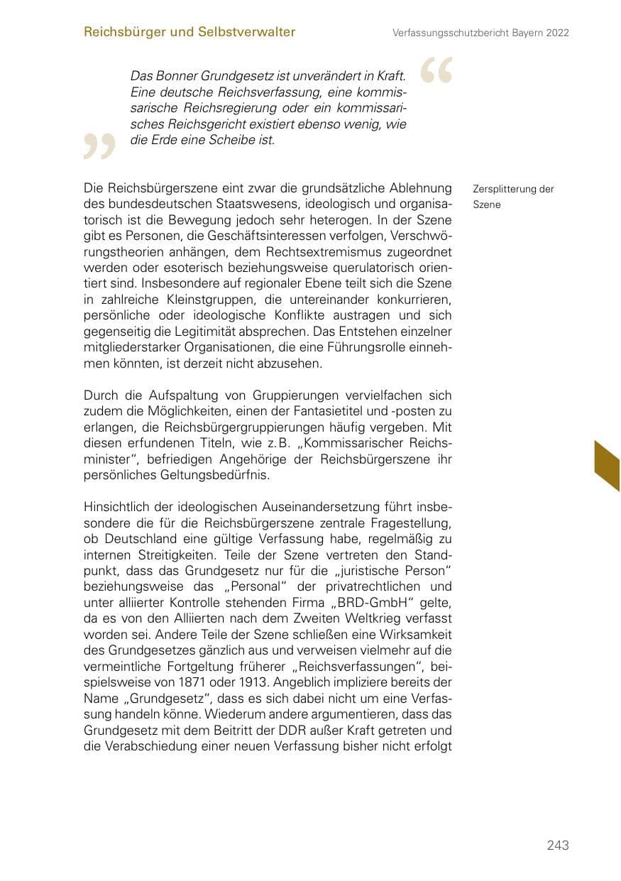 Seite 243 des Verfassungsschutzbericht 2022 Bayern