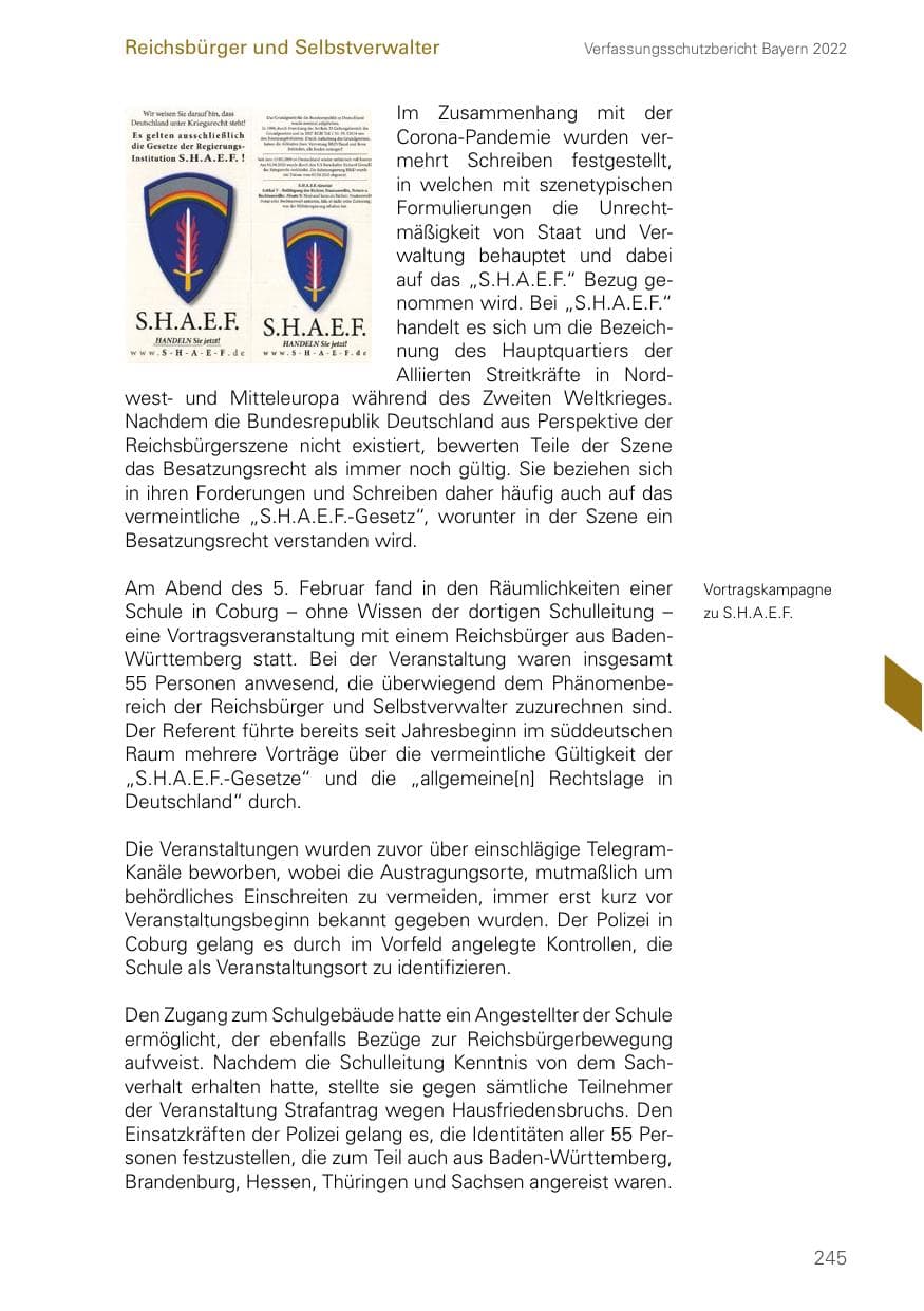 Seite 245 des Verfassungsschutzbericht 2022 Bayern