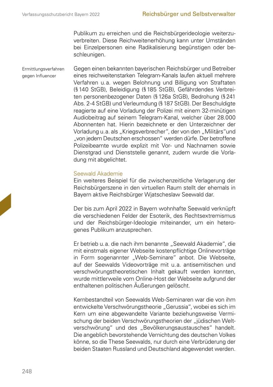 Seite 248 des Verfassungsschutzbericht 2022 Bayern