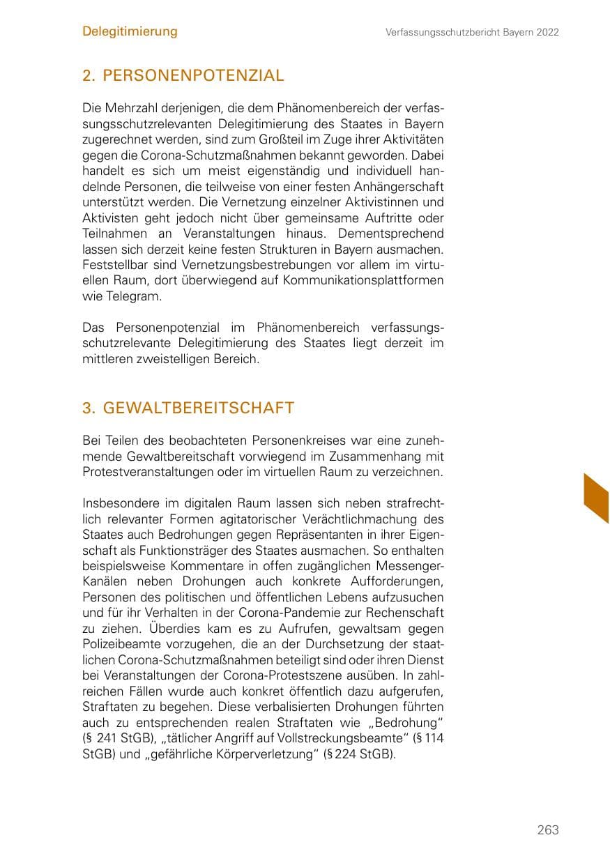 Seite 263 des Verfassungsschutzbericht 2022 Bayern