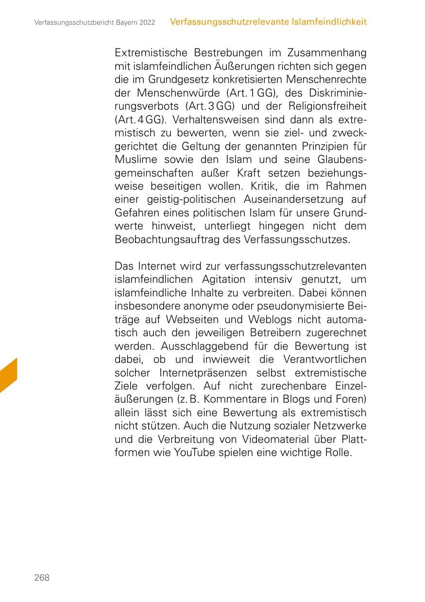 Seite 268 des Verfassungsschutzbericht 2022 Bayern