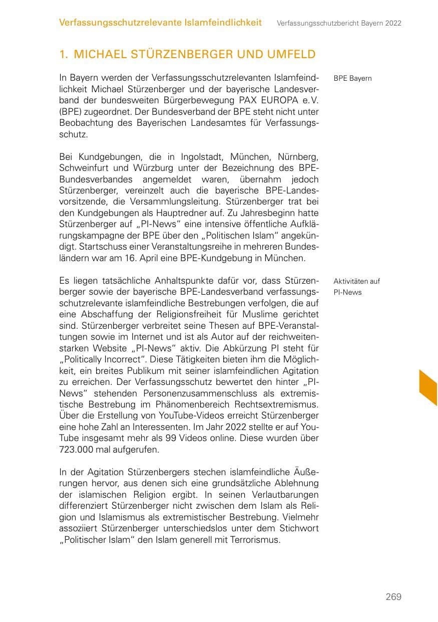 Seite 269 des Verfassungsschutzbericht 2022 Bayern