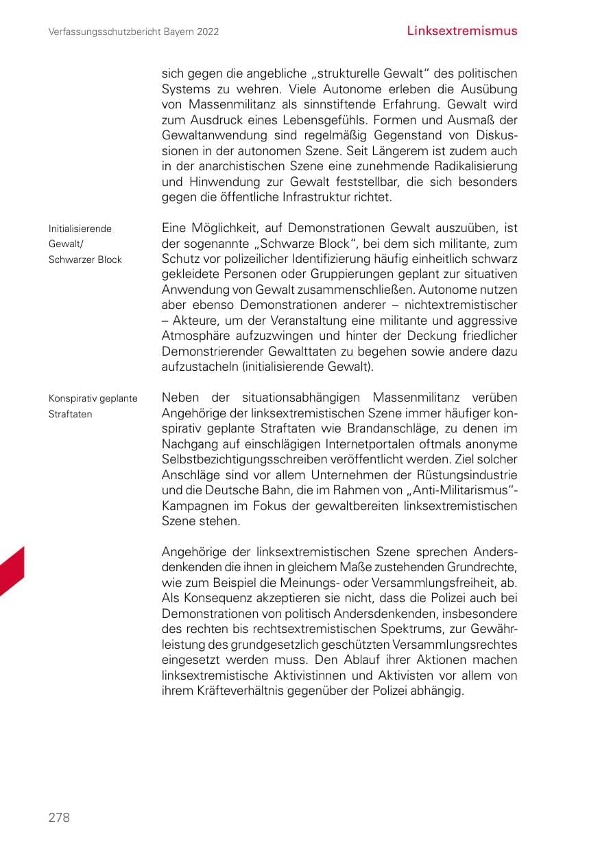 Seite 278 des Verfassungsschutzbericht 2022 Bayern