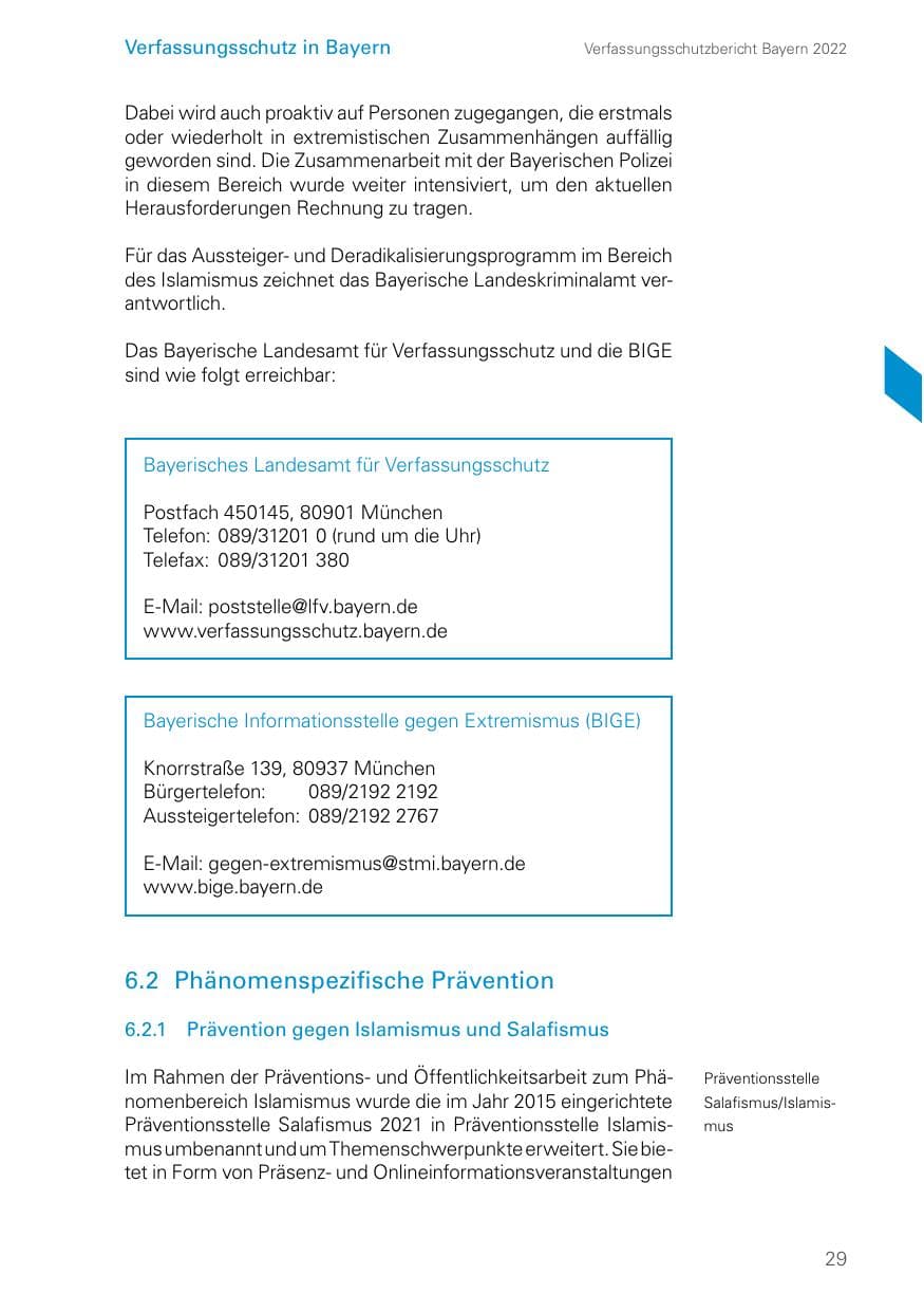 Seite 29 des Verfassungsschutzbericht 2022 Bayern