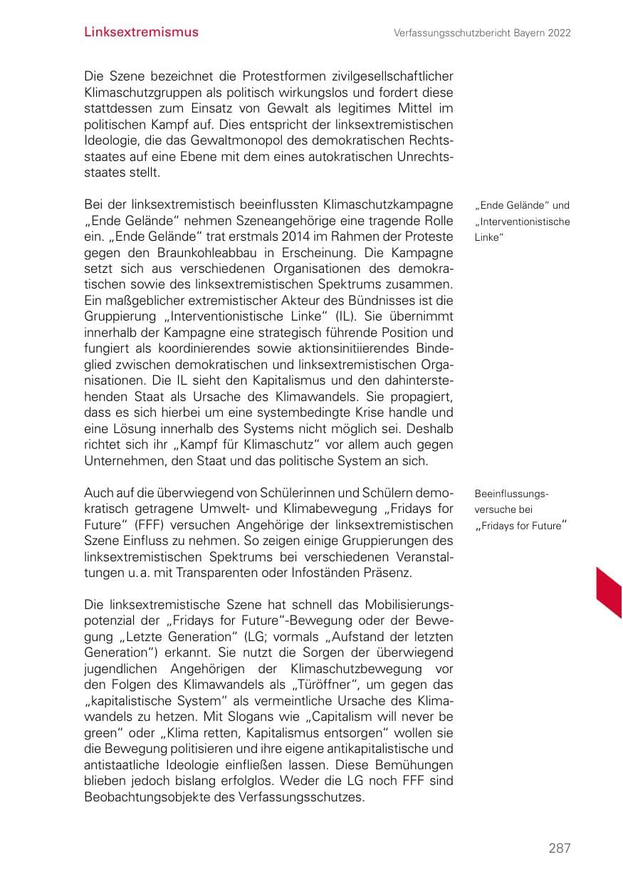 Seite 287 des Verfassungsschutzbericht 2022 Bayern